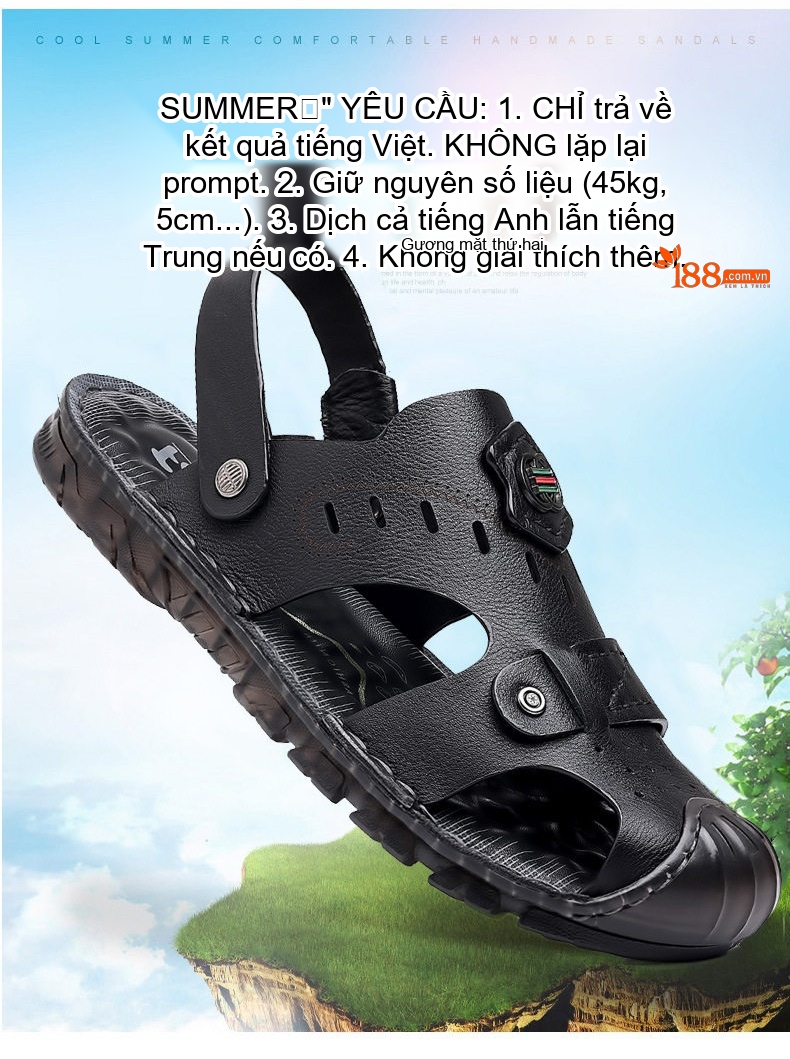 Dép Sandal Nam Da Bóng Quai Hậu Chiều Cao Đế Khoảng 2cm Màu Nâu, Đen chi tiết 2