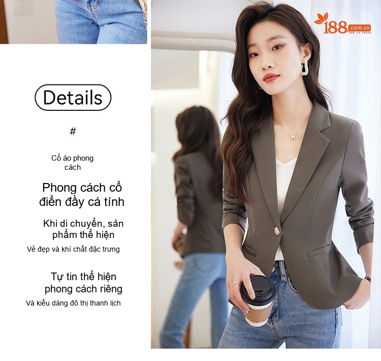 Áo Vest Blazer Nữ Ngắn Tay Lỡ Màu Trắng Kem, Đen, Kaki, Nâu Cà Phê chi tiết 7
