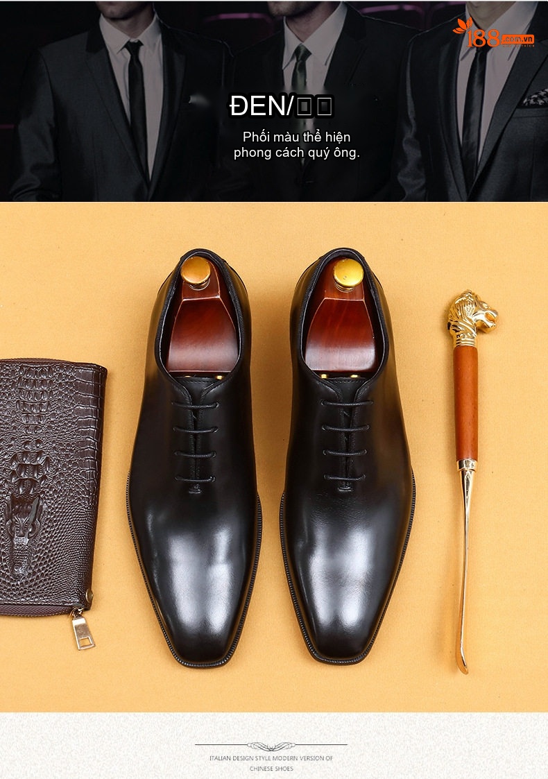 Giày Tây Oxford Nam Da Thật Mũi Nhọn Chiều Cao Đế Khoảng 3cm Màu Đen, Nâu chi tiết 3