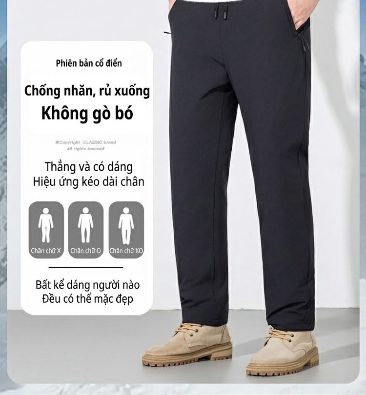 Quần Dài Nam Lông Vũ Cao Cấp Dáng Rộng Thoải Mái Chống Thấm Nước Màu Đen chi tiết 19