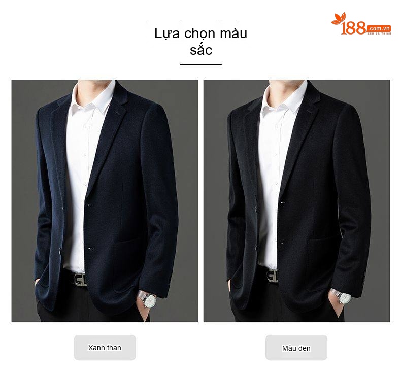 Áo Vest/Blazer Nam 100% Lông Cừu Màu Đen, Xanh Navy chi tiết 9