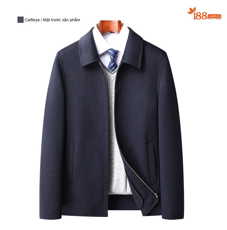 Áo Khoác Nam Hai Mặt Nỉ Lông Cừu Cổ Bẻ Dáng Bomber Màu Xanh Navy chi tiết 28