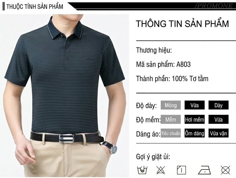 Áo Polo Nam Trung Niên Cổ Bẻ Họa Tiết Sọc Ngắn Tay Chất liệu Ice Silk Không Nhăn Màu Xám, Trắng, Xanh Đen... chi tiết 5