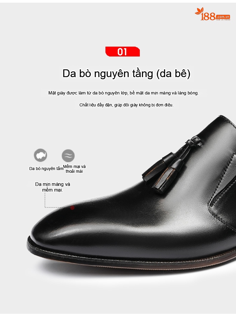 Giày Lười Nam Da Bò Lót Da Thật Chiều Cao Đế Khoảng 3cm Màu Đen, Nâu chi tiết 9