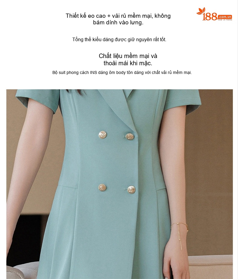 Váy Vest Công Sở Nữ Tay Ngắn dáng chữ A Thời Trang Màu Trắng, Đen, Xanh chi tiết 9