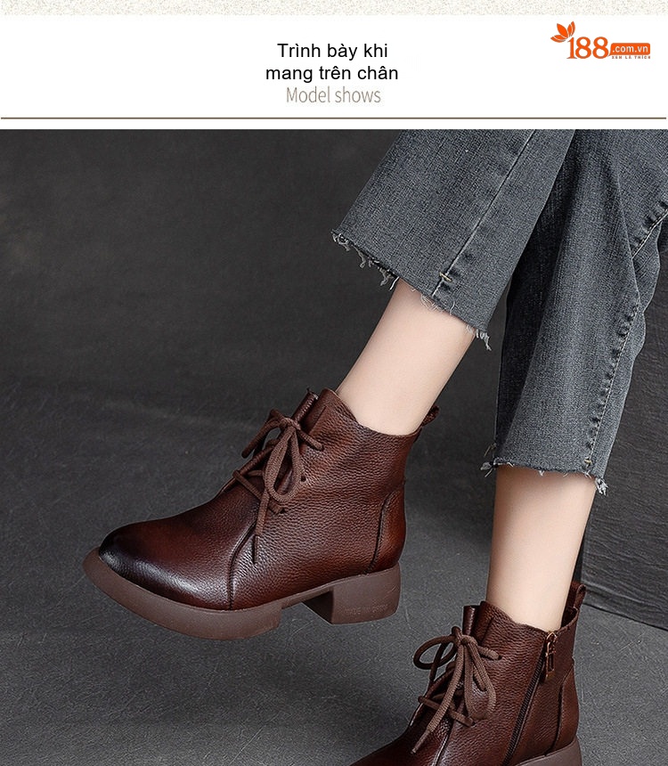 Boot Nữ Cổ Ngắn Da Mờ Đế Dày Chiều Cao Đế Khoảng 4cm Màu Đen, Nâu chi tiết 8