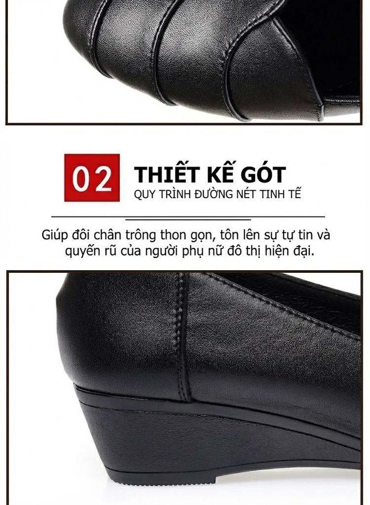 Giày Búp Bê Nữ Da Thật Đế Xuồng Chiều Cao Đế Khoảng 3cm Mũi Tròn Màu Đen, Nâu, Trắng chi tiết 4