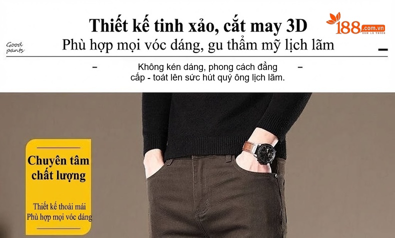 Quần Jean Nam Cotton Ống Đứng Co Giãn Thoải Mái Màu Nâu chi tiết 4