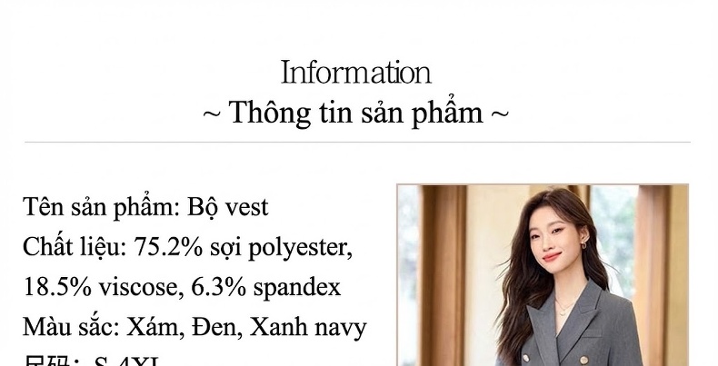 Bộ Vest Công Sở Nữ Tay Ngắn Màu Xám, Đen, Xanh Than (Kèm Quần/Chân Váy) chi tiết 12