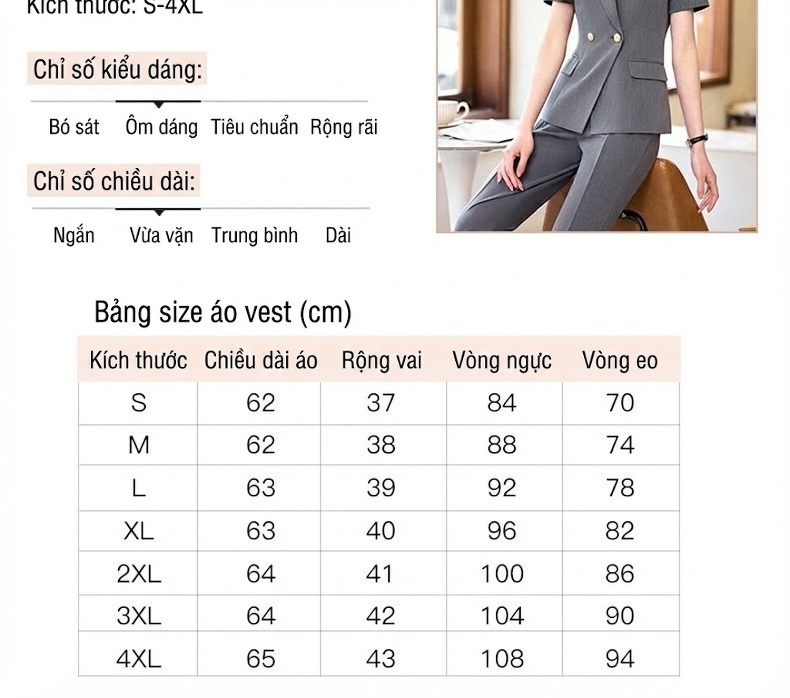 Bộ Vest Công Sở Nữ Tay Ngắn Màu Xám, Đen, Xanh Than (Kèm Quần/Chân Váy) chi tiết 13