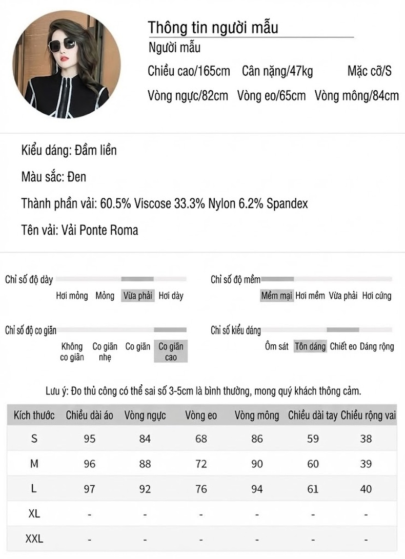 Váy Ôm Body Nữ Tay Dài Cổ Cao Màu Đen Trắng chi tiết 2