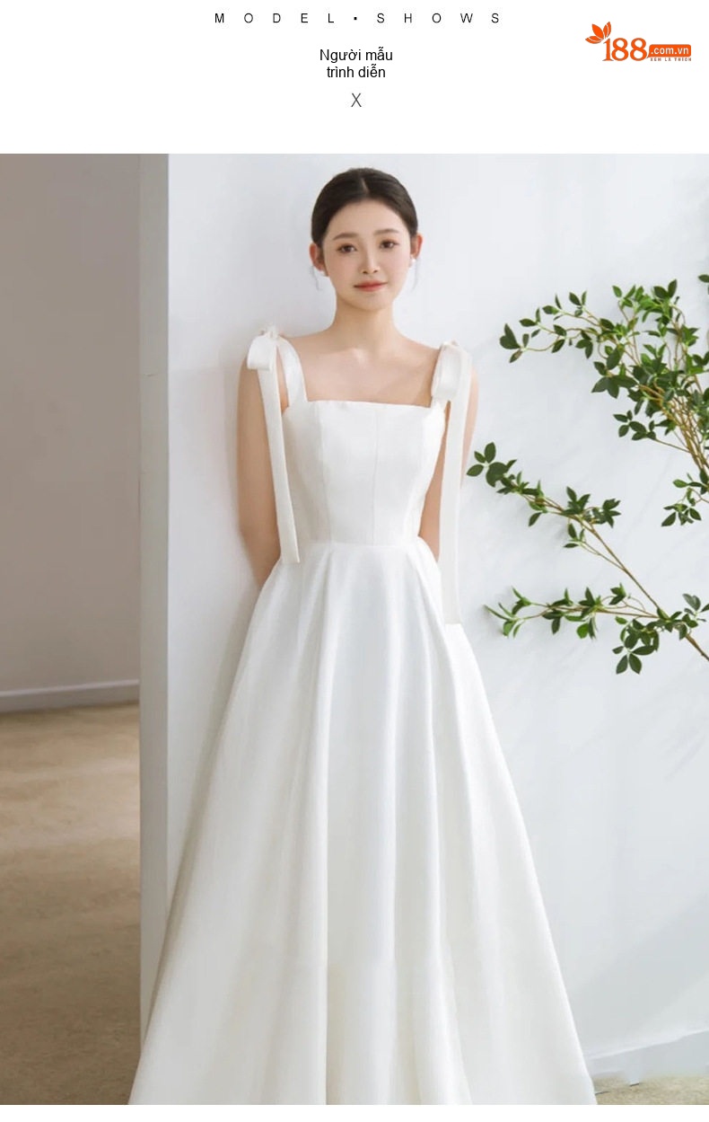 Váy Cưới Nhẹ Dáng Dài Hở Vai Dây Buộc Lụa Satin Đi Tiệc Trắng chi tiết 10
