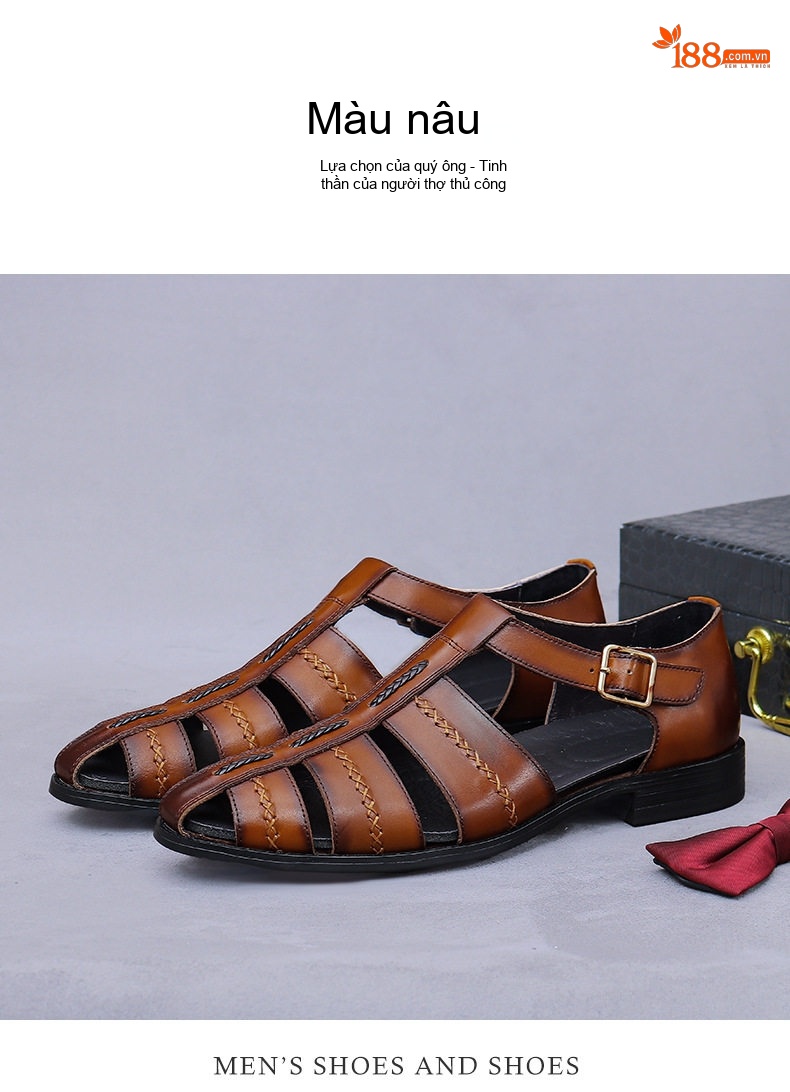 Sandal Rọ Nam Da Bò Khóa Cài Chiều Cao Đế Khoảng 2cm Màu Nâu, Đen chi tiết 5