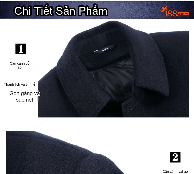 Áo Khoác Dạ Nam Hai Mặt Lông Cừu Dày Dặn Giữ Ấm Màu Đen, Xám chi tiết 5