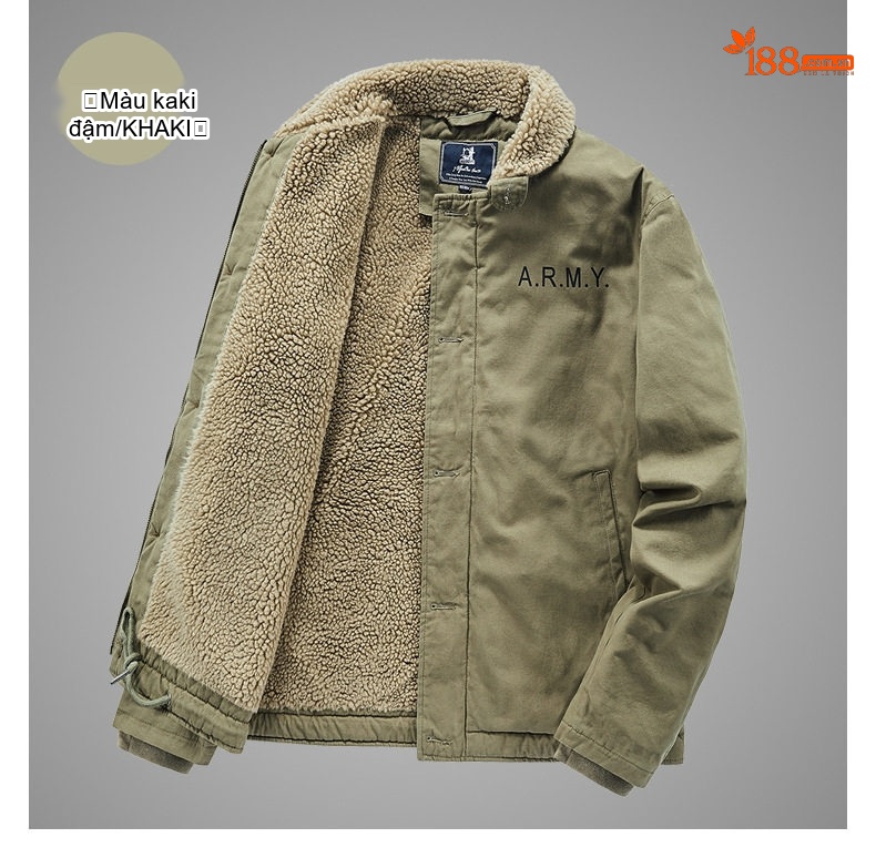 Áo Khoác Bomber Nam Lông Cừu Non Lót Lông Dày Dặn Kiểu Công Sở Màu Xanh Navy, Xanh Rêu chi tiết 14