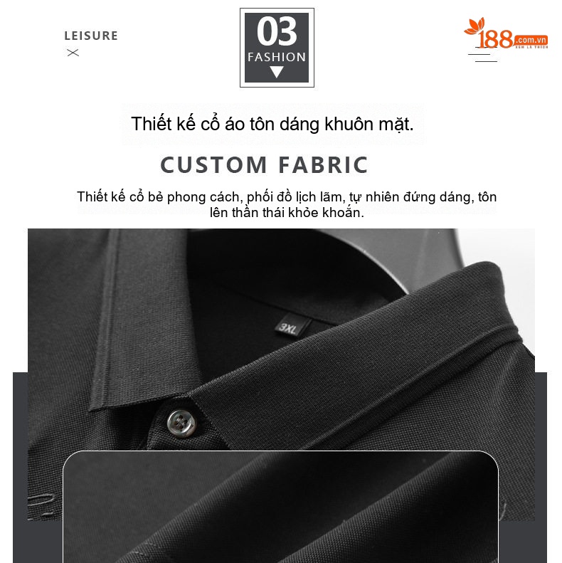 Áo Thun Polo Nam Cỡ Lớn Cotton Pima Tay Ngắn Mùa Hè Màu Đen, Nâu chi tiết 8