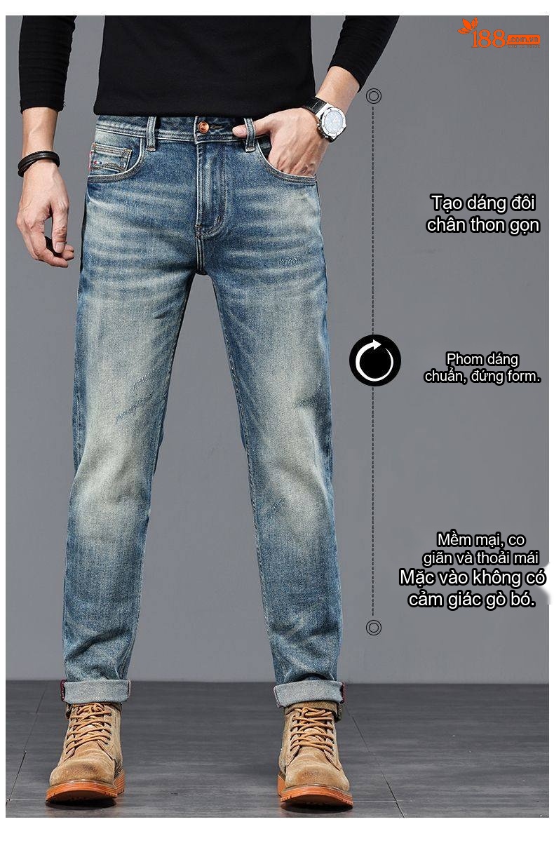 Quần Jeans Nam Ống Đứng Cao Cấp Dáng Ôm Vừa Vặn Màu Xanh Denim chi tiết 42