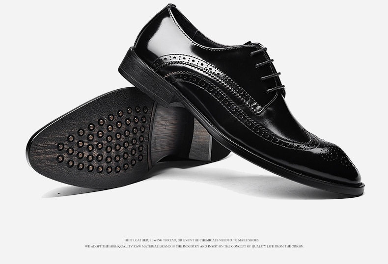 Giày Tây Buộc Dây Nam Da Bò Brogue Chiều Cao Đế Khoảng 3cm Màu Đen, Xanh chi tiết 16