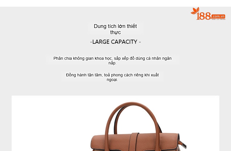Túi Tote Nữ Da Bò Kết Hợp Vải Bố Họa Tiết Kẻ Sọc Thời Trang Màu Nâu Caramel chi tiết 9