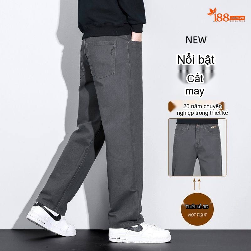 Quần Dài Nam Cotton Ống Rộng Thoải Mái Màu Xám, Nâu, Xanh Rêu