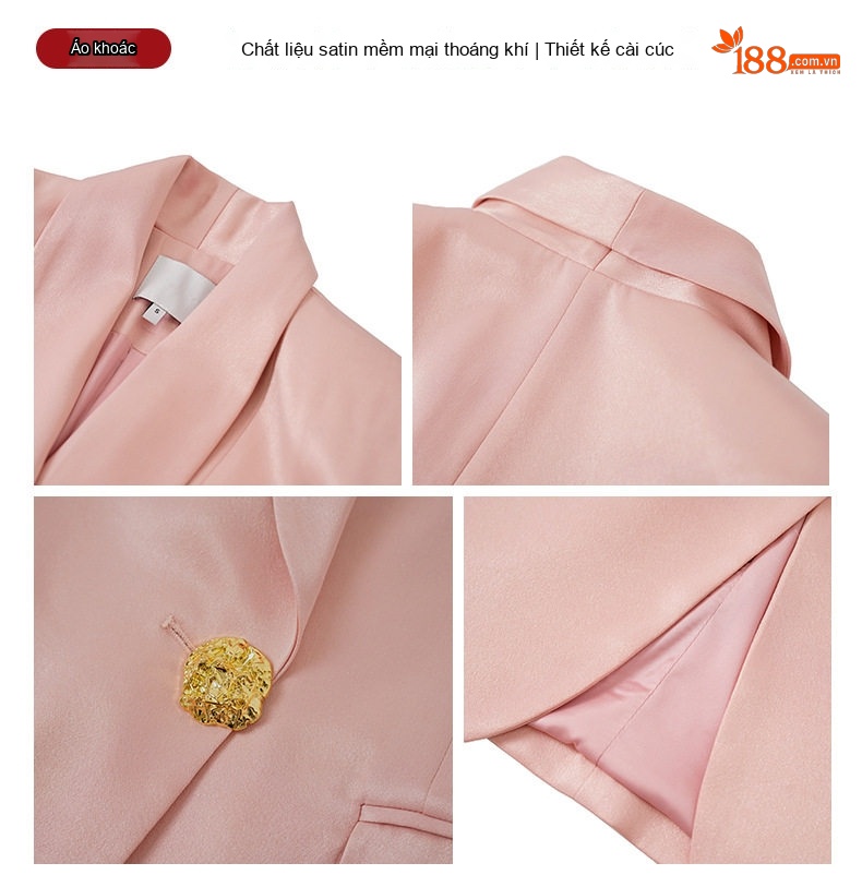 Áo Vest Nữ Dáng Rộng Trung Dài Tay Lỡ Chất Liệu Satin Màu Hồng chi tiết 4