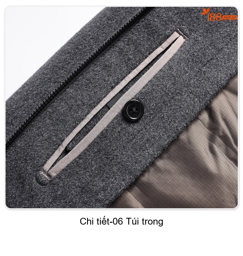Áo Khoác Dạ Nam Lông Vũ Tháo Rời Hai Mặt Màu Xám, Đen, Xanh Navy chi tiết 29