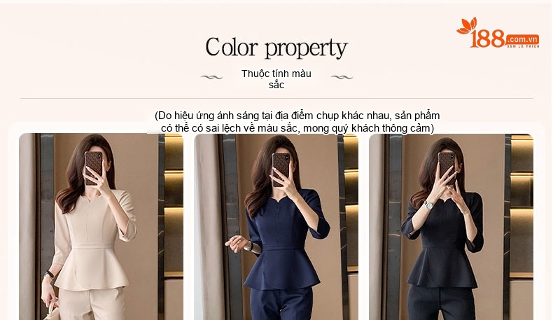 Bộ Vest Công Sở Nữ Tay Lỡ Thiết Kế Peplum Thanh Lịch Màu Be, Đen, Xanh Navy chi tiết 4