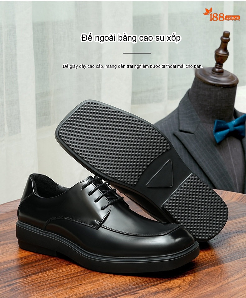 Giày Tây Buộc Dây Nam Da Bóng Chiều Cao Đế Khoảng 3.5cm Màu Đen, Nâu chi tiết 10