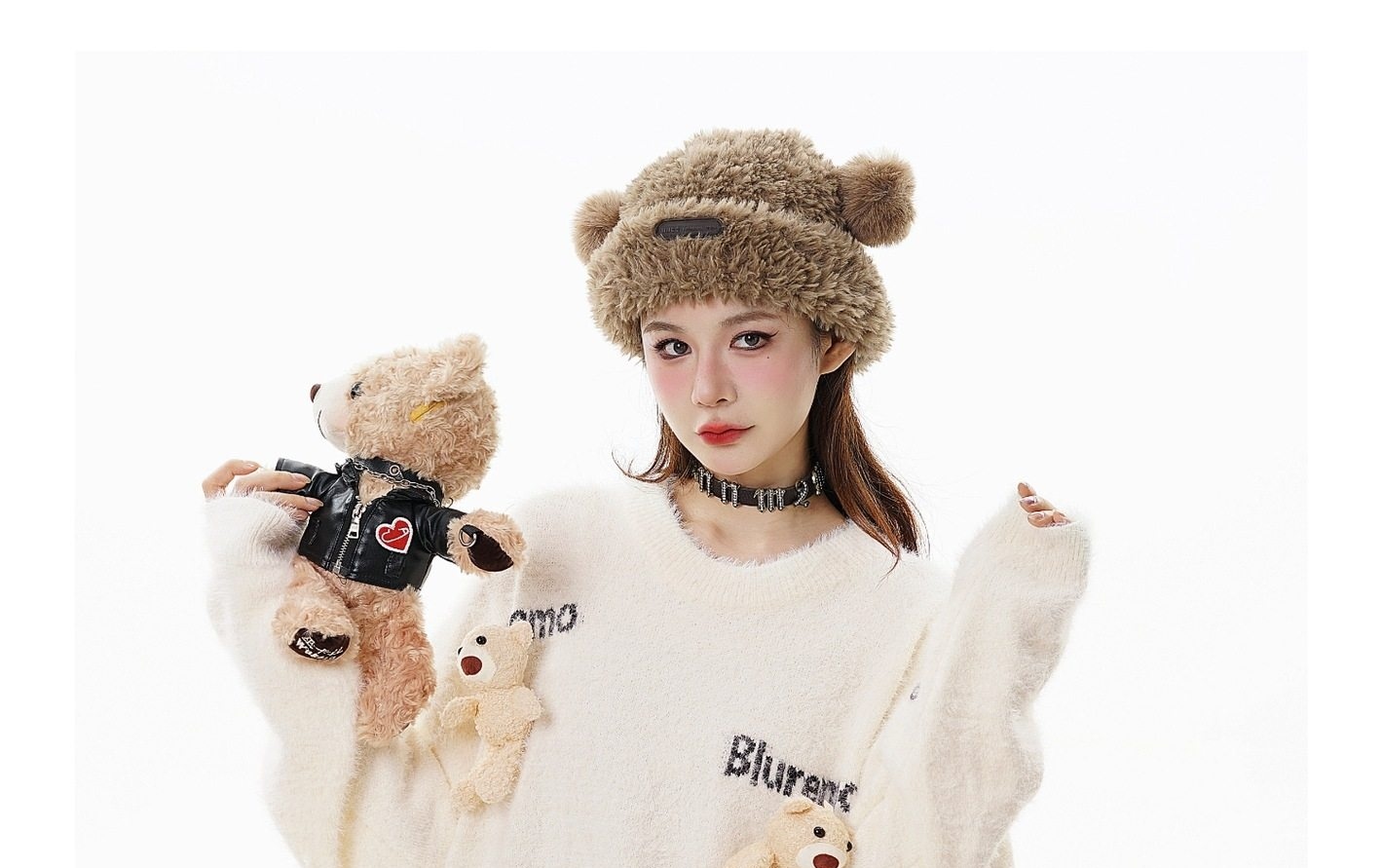 Áo Sweater Nữ Dệt Kim Hình Gấu Hoạt Hình Thêu Chữ Phong Cách Trẻ Trung Màu Đen, Nâu, Hồng, Trắng... chi tiết 21