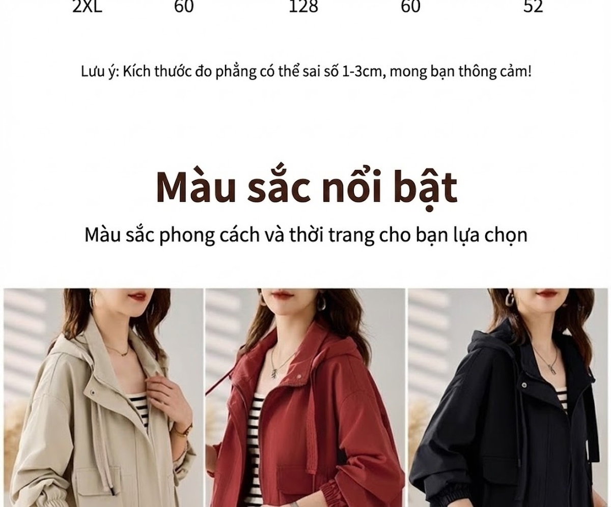 Áo Khoác Gió Nữ Form Ngắn Thiết Kế Túi Hộp Phong Cách Casual Màu Đỏ Gạch, Đen, Kem chi tiết 3
