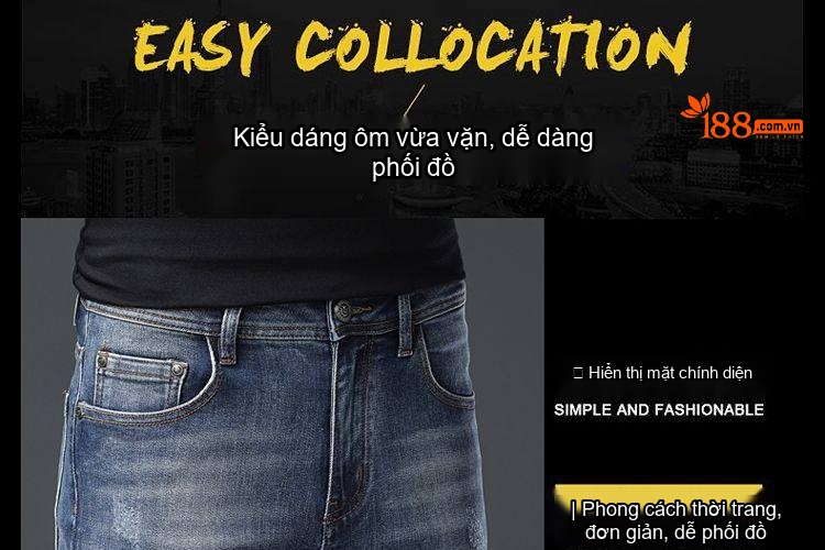 Quần Jean Nam Cotton In Họa Tiết Rách Gối Dáng Ôm Vừa Màu Xanh chi tiết 30