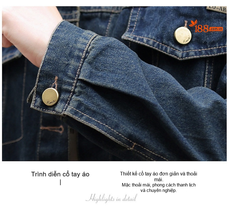 Set Bộ Quần Áo Nữ Jean/Denim Áo Khoác Lửng Quần Ống Rộng Phong Cách Hàn Quốc Màu Xanh Navy chi tiết 10