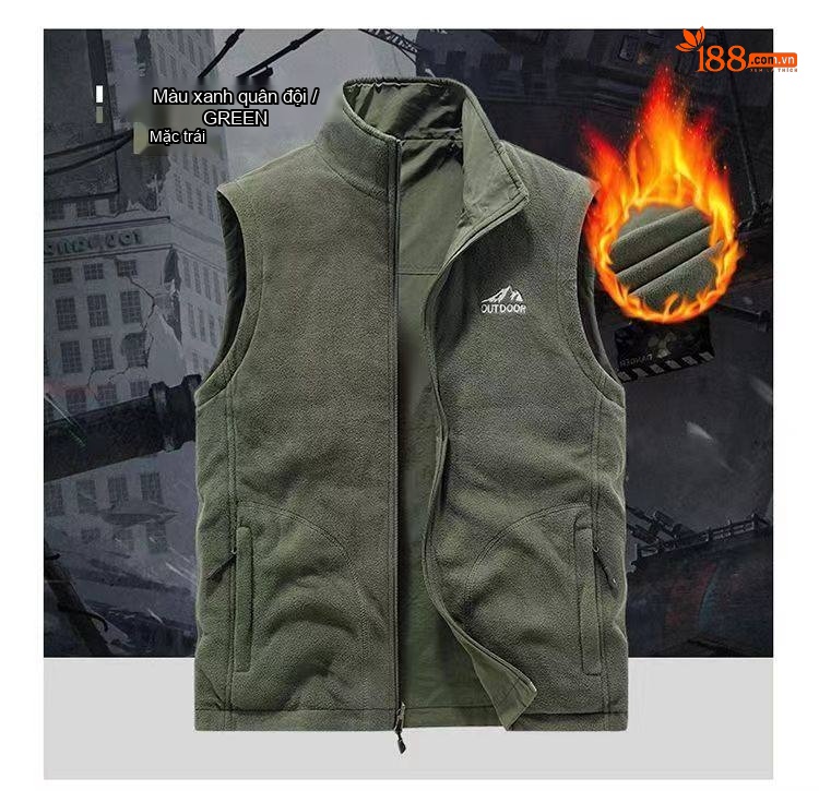 Áo Gile Nam Hai Mặt Lót Lông Dày Dặn Nhiều Túi Phong Cách Công Sở Màu Be, Xanh Rêu, Xám, Xanh Navy chi tiết 10