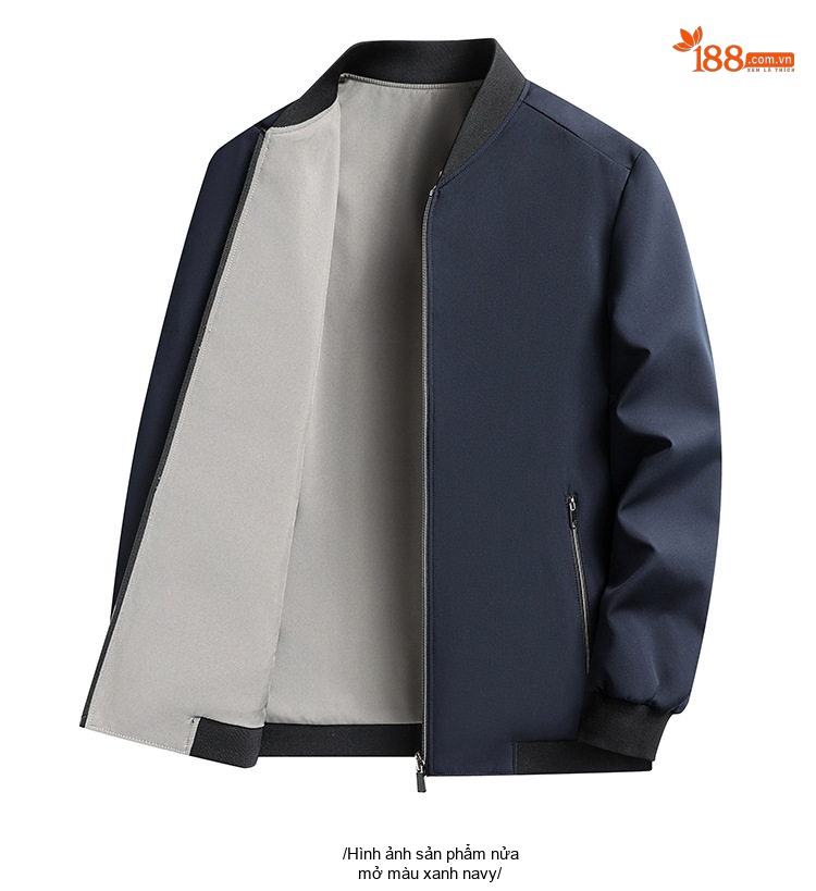 Áo Khoác Bomber Nam Dáng Ôm Hai Mặt Thu Đông Màu Be, Đỏ, Xanh Navy, Đen... chi tiết 20