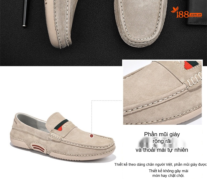 Giày Lười Nam Da Mờ Thoải Mái Chiều Cao Đế Khoảng 2cm Màu Kem chi tiết 5