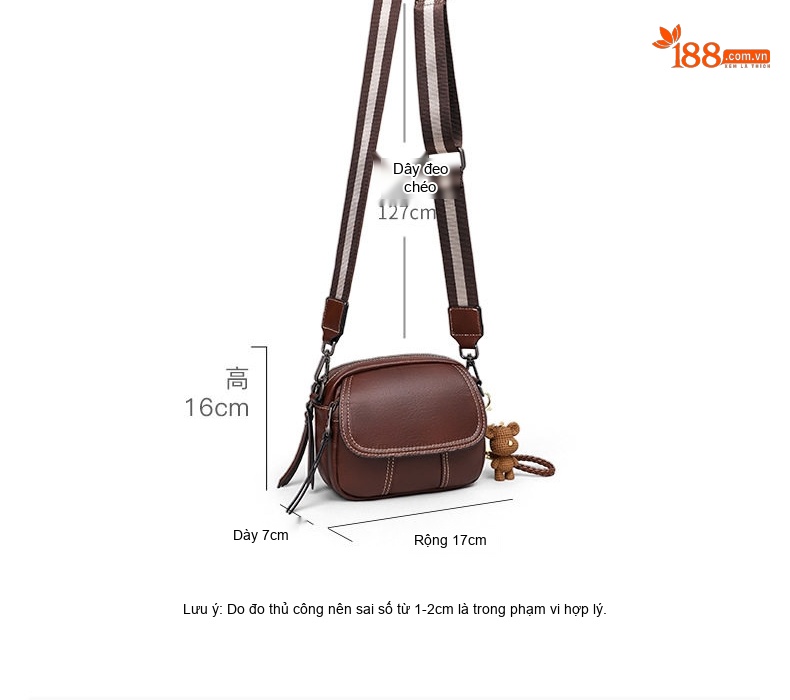 Túi Đeo Chéo Nữ Da Thật Dáng Tròn Nhỏ Gọn Phong Cách Hàn Quốc Màu Nâu chi tiết 6