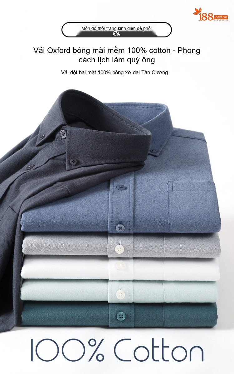 Áo Sơ Mi Tay Dài Nam Cotton Oxford Dáng Ôm Màu Trắng, Xanh Dương, Xám, Xanh Lá... chi tiết 1