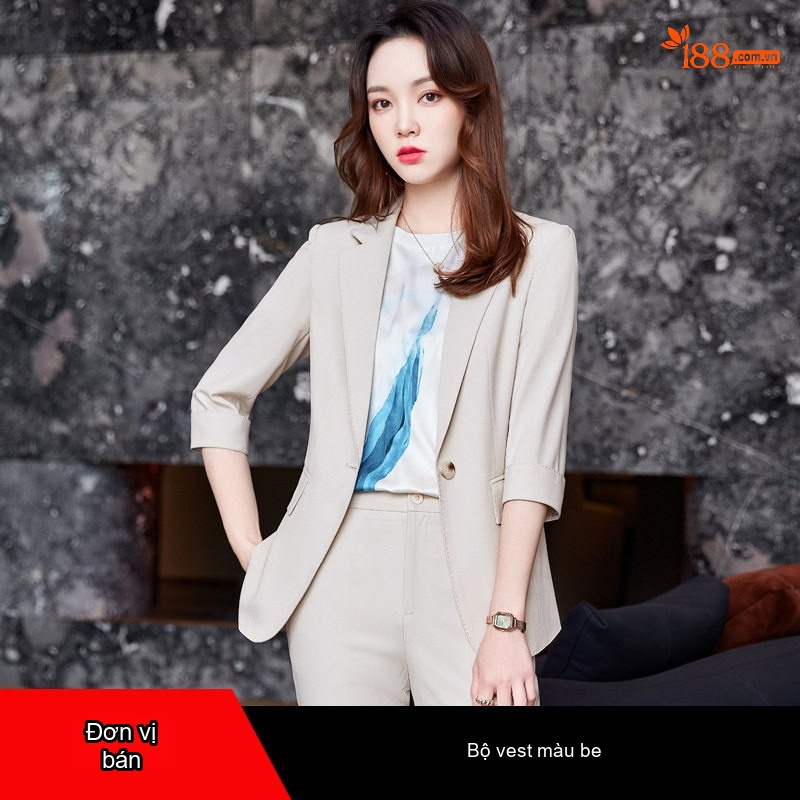 Bộ Vest Công Sở Nữ Tay Lỡ Phong Cách Hàn Quốc Màu Xanh Khói, Be, Đen
