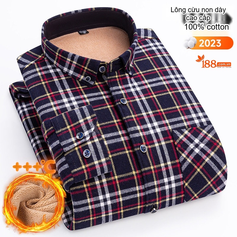 Áo Sơ Mi Nam Ca Rô Lông Cừu Non Cotton Dày Dặn Giữ Ấm Màu Đen, Đỏ, Xanh Dương, Xanh Lá...