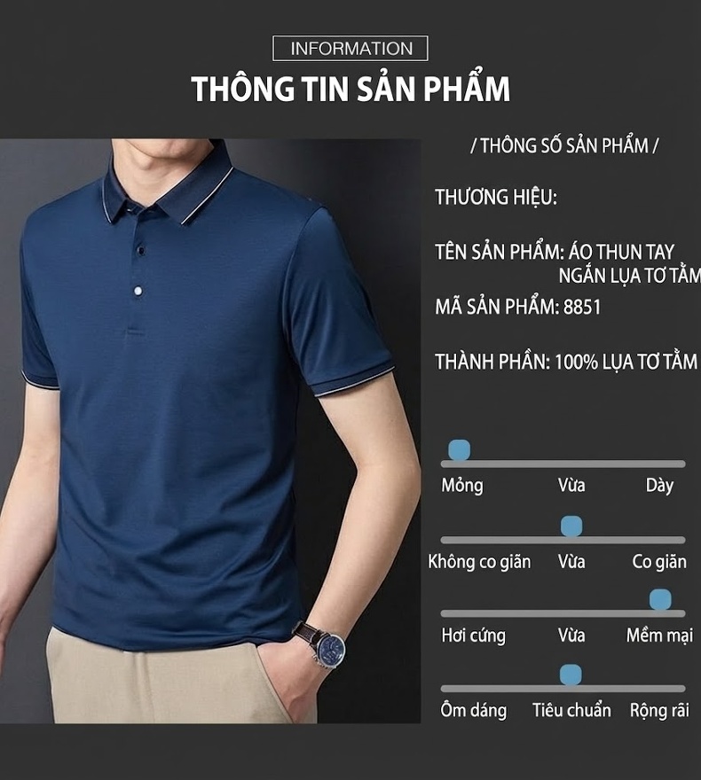 Áo Thun Polo Nam Tay Ngắn Lụa Tằm Cao Cấp Form Rộng Chống Nhăn Màu Tím, Xanh Navy chi tiết 7