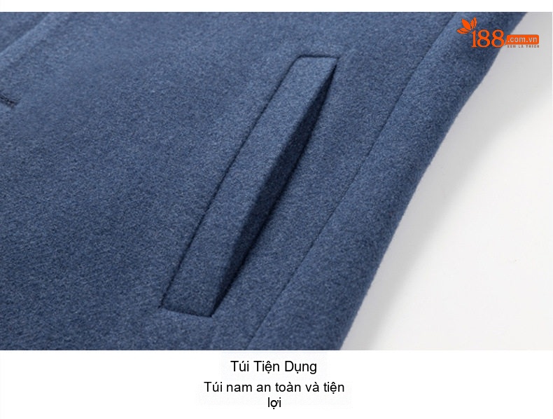 Áo Khoác Dạ Nam Trung Dài Tay Dài Cúc Bấm Cao Cấp Màu Xanh, Nâu, Đen chi tiết 17