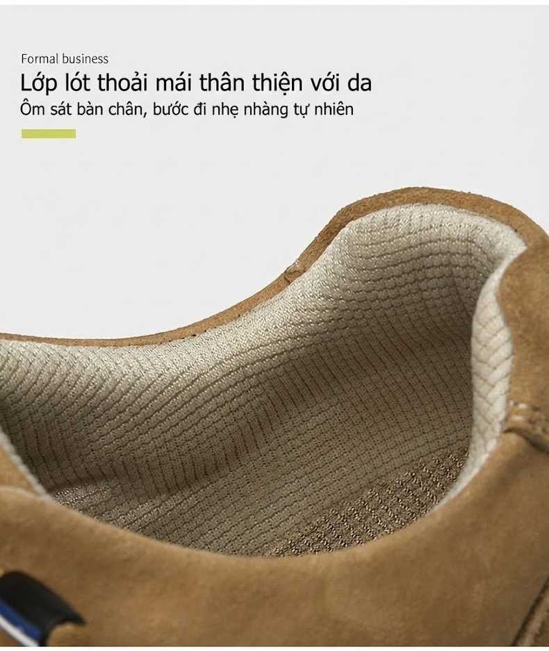 Giày Thể Thao Nam Da Thật Mặt Lộn Chiều Cao Đế Khoảng 3.5cm Màu Nâu, Be chi tiết 7