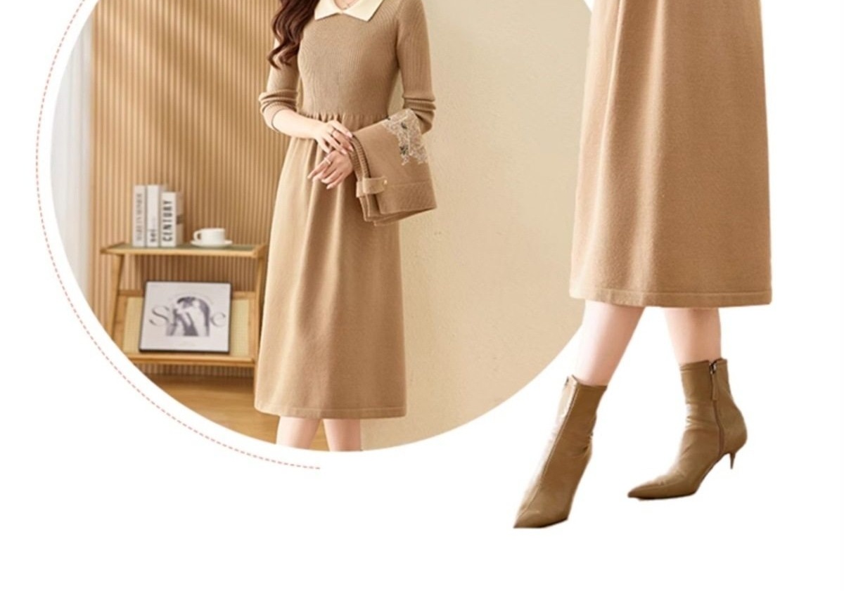 Set Bộ Dệt Kim Áo Và Chân Váy Dáng Dài Thêu Họa Tiết Phong Cách Thời Trang Màu Nâu, Xám chi tiết 5