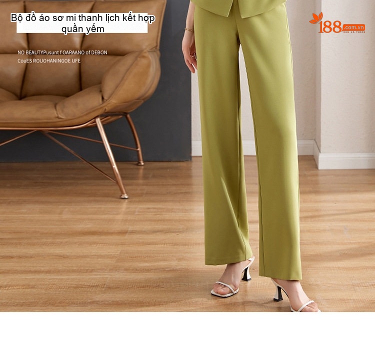 Set Bộ Quần Dài Áo Sơ Mi Tay Lỡ Kèm Áo Gile Nữ Phong Cách Tối Giản Thanh Lịch Màu Be, Đen, Xanh Lá, Tím... chi tiết 2