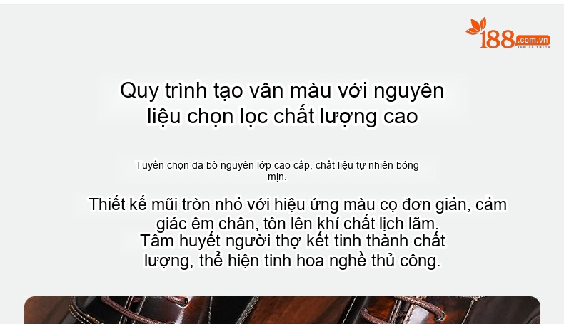 Giày Tây Buộc Dây Nam Da Bò Chiều Cao Đế Khoảng 3cm Màu Đen, Nâu chi tiết 2
