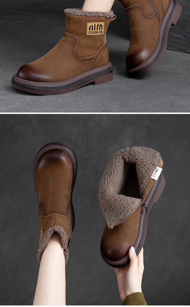 Boot Nữ Ngắn Cổ Lót Lông Giữ Ấm Mùa Đông Chiều Cao Đế Khoảng 3cm Màu Nâu chi tiết 8