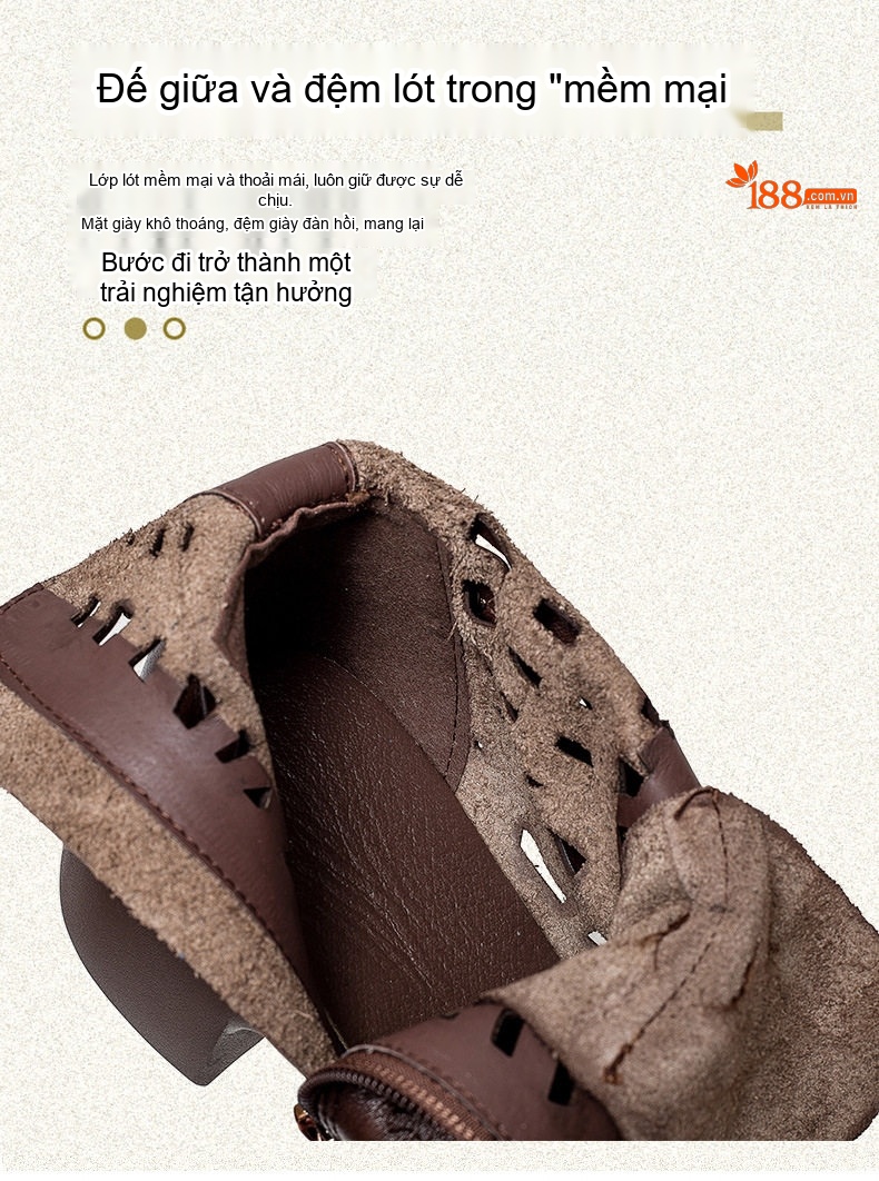 Boot Nữ Cao Cổ Da Bò Thoải Mái Phong Cách La Mã, Giày Nữ Cổ Điển Chiều Cao Đế Khoảng 5cm Màu Nâu, Đen chi tiết 7