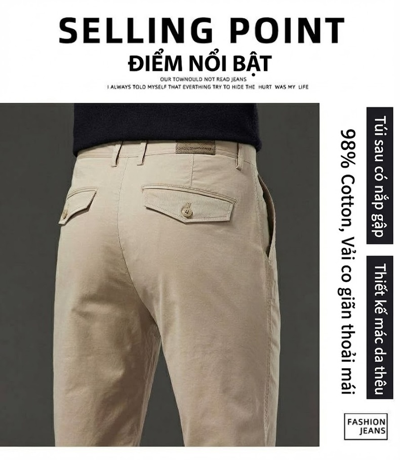 Quần Dài Cotton Nam Dáng Ôm Vừa Vặn Phong Cách Thời Trang Công Sở Màu Be chi tiết 3
