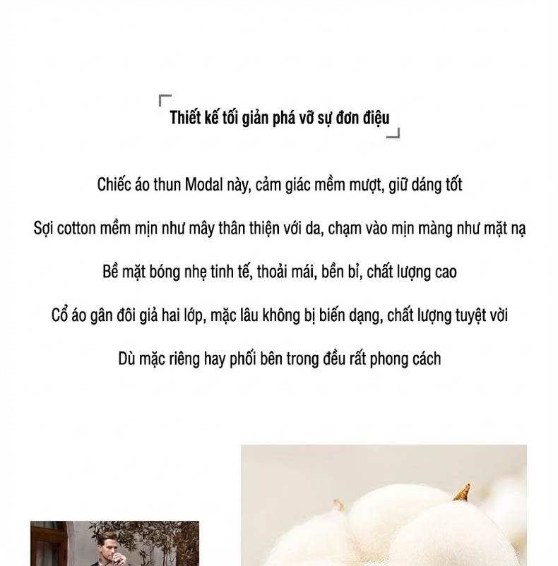 Áo Thun Dài Tay Nam Modal Cotton Mềm Mịn Kháng Khuẩn Màu Trắng, Đen, Nâu, Xám chi tiết 6