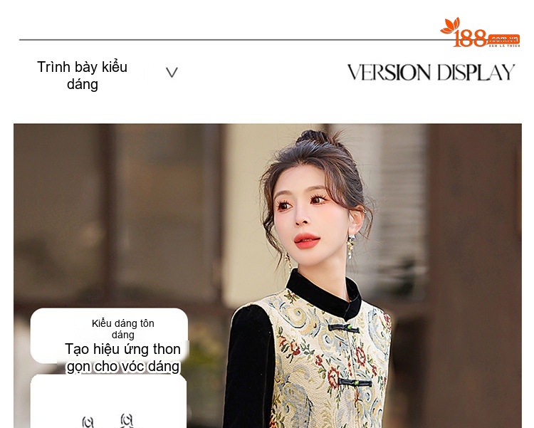Đầm Trung Niên Dáng Dài Tay Dài Kèm Áo Gile Gấm Thêu Họa Tiết Phong Cách Retro Màu Đen chi tiết 9